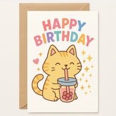Birthday Card – Cute Cat with Bubble Tea - Greeting Card